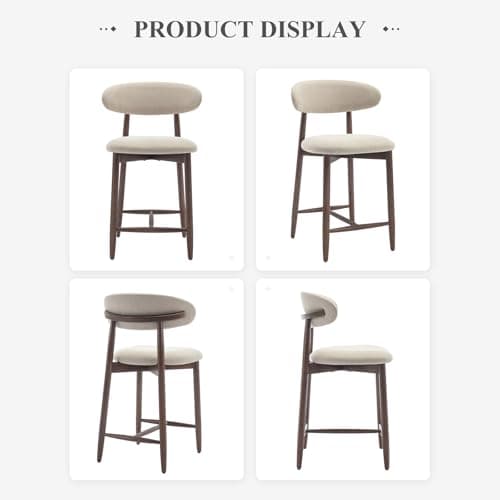 COLAMY Counter Height Bar Stools Set of 2, Kitchen Bar Stools with Back, Mid Century Modern Upholstered, with Wood Legs for Kitchen Island Dining Room, Beige 8