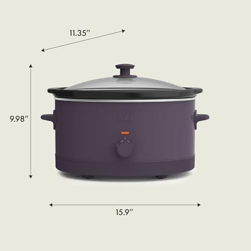 bella 6.0 Qt Manual Slow Cooker, Ceramic Nonstick Coating, 3 Temperature Settings, Dishwasher Safe Stoneware Pot and Tempered Glass Lid, Cool Touch Handles & Tangle Free Cord Wrap, Plum 8