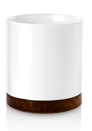 Nucookery 360° Rotating Utensil Holder, 7.2" Large Utensil Crock, White Ceramic Cooking Utensil Organizer with Countertop-Protection Cork Bottom for Farmhouse Kitchen Decor Christmas Gift (White) 8