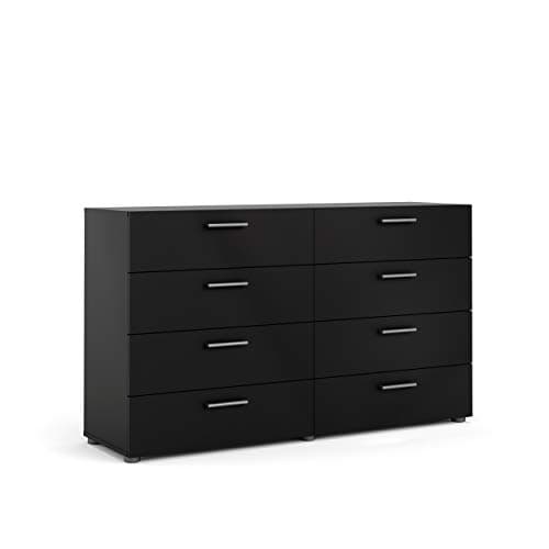 Tvilum, 8 Drawer Double Dresser, Bedroom, Modern Silver Drawer Handles, Contemporary, Black