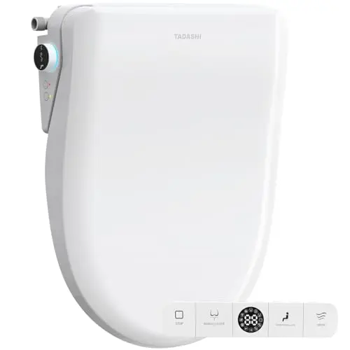 Tadashi Bidet Toilet Seat Elongated, Heated Toilet Seat, Instant Warm Water & Dryer, Feminine & Rear Wash, Self-Clean Nozzle, Slow Close Lid, Child/ECO/Silent Mode
