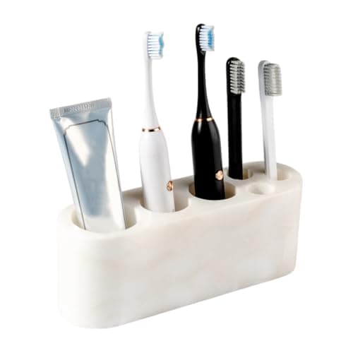 BCS Toothbrush Holder for Bathrooms, 6 Slots Marble Toothbrush and Toothpaste Holder Stand Bathroom Organizer Countertop for Electric Toothbrush, Floss, Razor, Comb - Karibib Ice