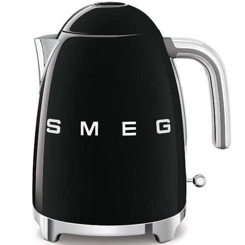 SMEG 50's Retro Style Electric Water Kettle with Automatic Shutoff, Removable Base, and Water Indicator, KLF03BLUS, Black