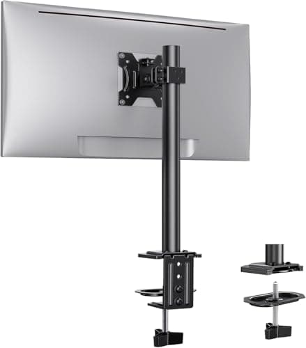Ergear Monitor Mount for Most 13-32" Computer Screens up to 17.6lbs, Improved LCD LED Monitor Riser, Adjustable Height and Angle, Single Gaming Desk Mount Stand, Black, EGCM12