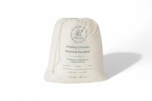 Purevana 100% Merino Wool Mattress Topper for Back Pain Relief Natural Handmade Merino Wool Pad 1 Inch Thick Cooling Breathable with 2 Elastic Straps, Ivory Queen 60x80 Inches 8