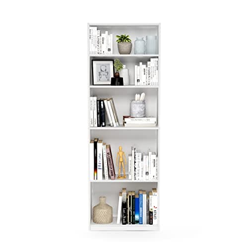 Furinno Jaya Book Shelf, 5-Tier Bookshelf, Bookcase with Adjustable Shelves, 9.5 x 24.5 x 71.2, for Organization and Storage, for Living Room, Bedroom, Home Office, White 7