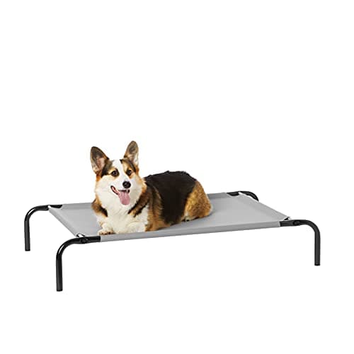 Amazon Basics Cooling Breathable Elevated Dog Bed with Durable Metal Frame, Medium, 43 x 26 x 7.5 Inch, Grey, Easy to Assemble