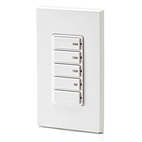Leviton Countdown Timer Switch for bathroom fan and household lights, 5-10-15-30 min, No Neutral Required, Single Pole, 15A, 1/2 HP/9.8A Fan/Motor, DT130-1LW, White 13