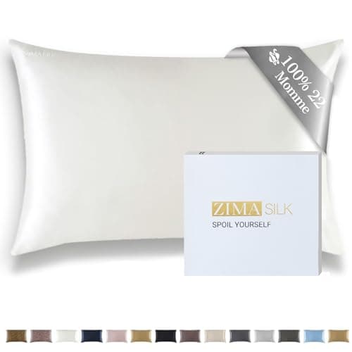 ZIMASILK 22 Momme Silk Pillowcase for Hair and Skin - 100% Pure Mulberry Silk with Hidden Zipper, Grade 6A Luxury Pillow Case for Women, Soft & Durable, Gift Box (Standard 20''x26''Ivory)