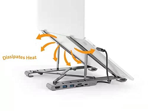 HyperDrive 7 in 1 USB C Hub Laptop Stand - HDMI 4K30Hz, USB-C 100W PD, USB-A 5Gbps, SD/MicroSD, Compatible with MacBook/iPad/Windows/Chrome - 10”-17” Laptop Docking Station Stand 6
