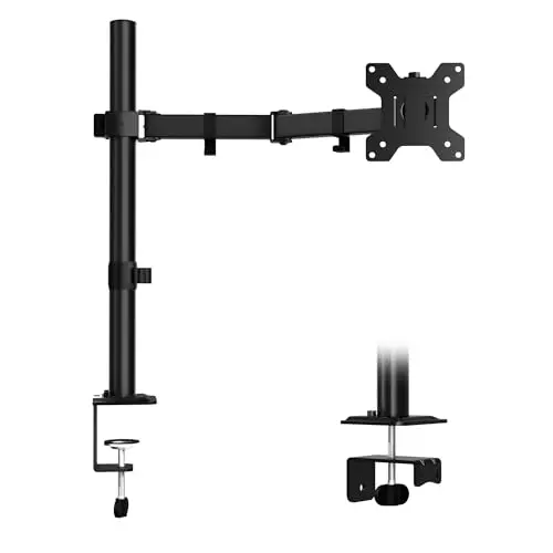 ERGOMAKER Single Monitor Mount for Desk, Monitor Stand Fits 13" to 27" LCD Screens, Fully Adjustable Display Arm with C-Clamp and Grommet Base, VESA 75x75 100x100mm, Black