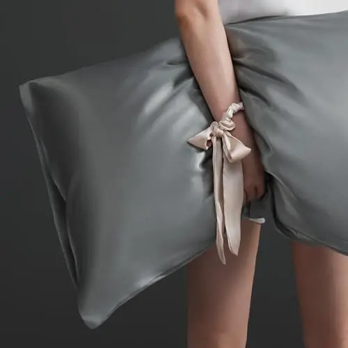 DOWNSTORIA Satin Pillowcase for Hair and Skin Similar to Silk Pillow Cases 2 Pack,Smooth and Cooling, Grey Pillow Cover with Envelope Closure Set of 2, Gifts for Women Men(20x36 Inches, Light Gray) 5