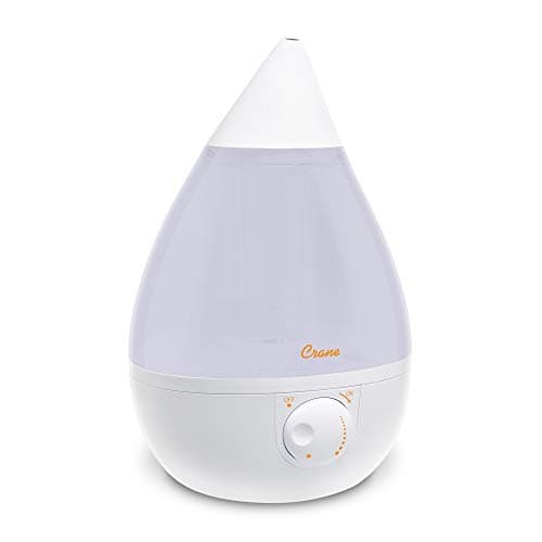 Crane White Drop Ultrasonic Cool Mist Teardrop Humidifier, 1 Gallon Tank, Baby Humidifier for Nursery, Bedroom, Plants, Office, Adjustable Mist Levels