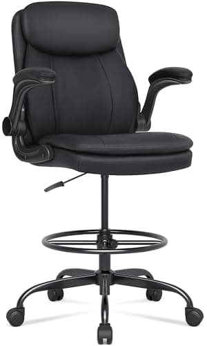 Misolant Drafting Chair, Tall Office Chair for Standing Desk, High Leather Executive Office Chair with Adjustable Height and Flip-up Armrest for Counter Height Desk