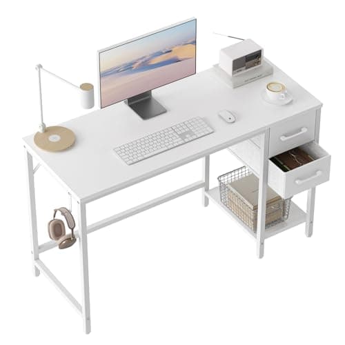 CubiCubi Computer Desk with 2 Drawers, 40 Inch Small Home Office Desk with Storage Study Writing Table, Pure White