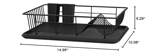 GSlife Small Dish Drying Rack for Kitchen Counter with Drainboard - Compact Dish Drainer for RV, Camper and Apartment, Rust-Resistant Wire Rack with Utensil Holder, 15"L x 10"W, Black 9