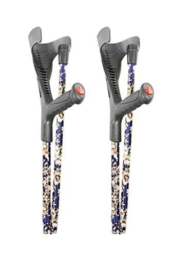 PEPE Mobility Folding Crutches for Adults (x2 Units), Open Cuff, Adjustable Height, Aluminium, Orthopaedic, Flowers, Elbow Crutches Women and Men