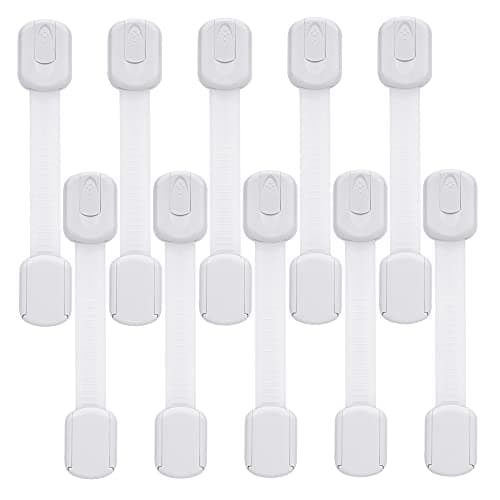 Goodv Child Safety Cabinet Locks - (10 Pack) Baby Proofing Latches to Drawer Door Fridge Oven Toilet Seat Kitchen Cupboard Appliance Trash Can with 3M Adhesive - Adjustable Strap No Drill No Tool