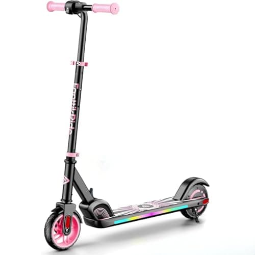 FanttikRide C9 Apex Kids Electric Scooter, Bluetooth Music Speaker, Colorful Light for Kids 8-12, 3.9-5.2 ft, 132 lbs, 5 Miles Range, Up to 40 min Ride Time, 5/8/10 MPH, 3 Adjustable Heights, Pink