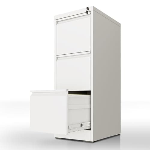 Yukimo 3 Drawer File Cabinet with Lock, Vertical Filing Cabinets for Home Office, Locking File Cabinet Hanging Files for A4/ Legal/Letter, Require Assembly, White 9
