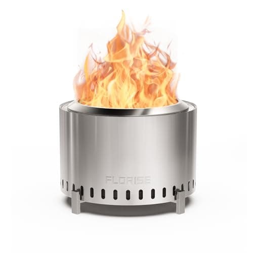 Florise 27 Inch Smokeless Fire Pit, Outdoor Portable Firepit with Waterproof Cover & Poker, Stainless Steel Wood Burning Fireplace for Outside,Patio, Camping, Bonfire, Silver