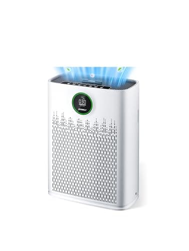 Air Purifiers for Home Large Room, Cover Up to 2400 Ft² with True HEPA Filter, Smart Mode, PM2.5 Air Quality Display, 22dB Sleep Mode, Aromatherapy with 2X-Purification & 360°Air Outlet, HAP603, White