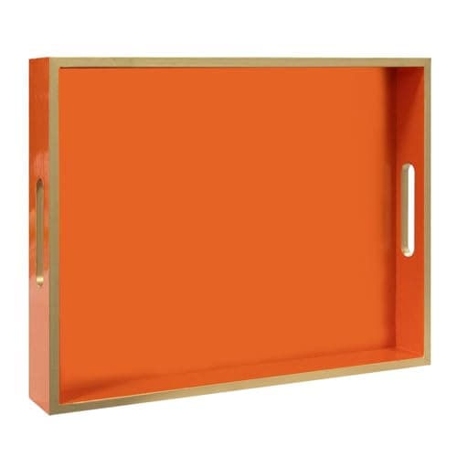 MAONAME Wood Orange Serving Tray with Handles, Wooden Decorative Tray, 15.8" X 11.8" Coffee Table Trays for Ottoman, Rectangular Trays for Living Room, Home Decor