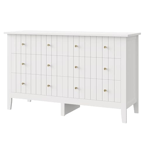 FOTOSOK White Dresser, Chest of Drawers, Modern 6 Drawer Double Dressers with Deep Drawers, Nursery Dresser for Baby, Wide Storage Organizer Cabinet for Living Room, Hallway,White 10