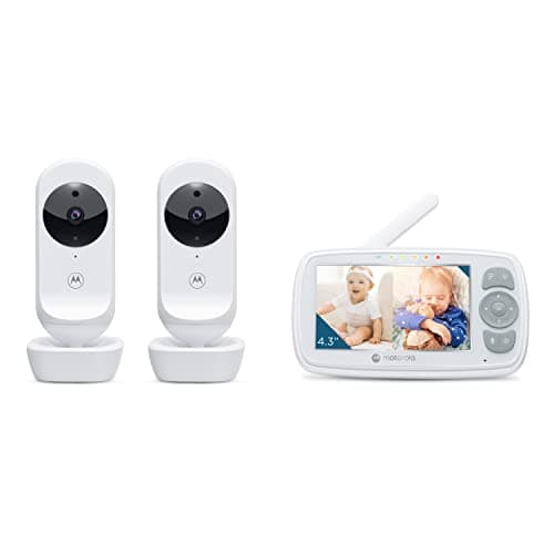 Motorola Nursery Baby Monitor Long Range with 2 Cameras and Audio, 4.3" Screen, 2-Way Audio VM34, No WiFi Needed, Manual Tilt/Pan, Digital Zoom, Lullabies, Temperature Sensor