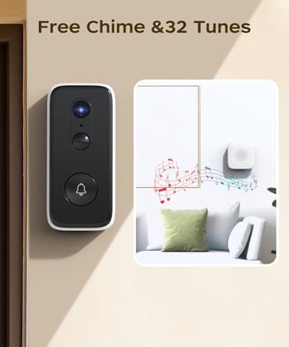 JOOAN 2K Video Doorbell Camera Wireless WiFi 2.4G [Free Cloud Record &Rechargeable Battery] 2 Way Audio Easy Install Flexible AI Human Detection Instant Alarm Night Vision Alarm Record 8
