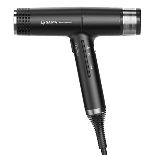 GA.MA iQ1 Perfetto Hair Dryer with 110,000 RPM Intelligent Brushless Motor, Oxy Active Technology, Auto-Clean & Washable Filter, Includes Diffuser & 3 Nozzles, Black