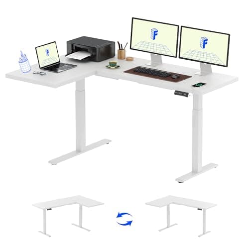 FLEXISPOT Corner Desk Dual Motor L Shaped Computer Electric Standing Sit Stand Up Desk Height Adjustable Home Office Table with Splice Board, 71x48 White