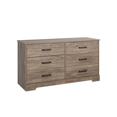 Prepac Rustic Ridge Farmhouse 6-Drawer Double Dresser, Brown Dresser for Bedroom, Chest of Drawers with 6 Storage Drawers, 53.25” wide x 18.25” deep x 28.5” tall, Brown