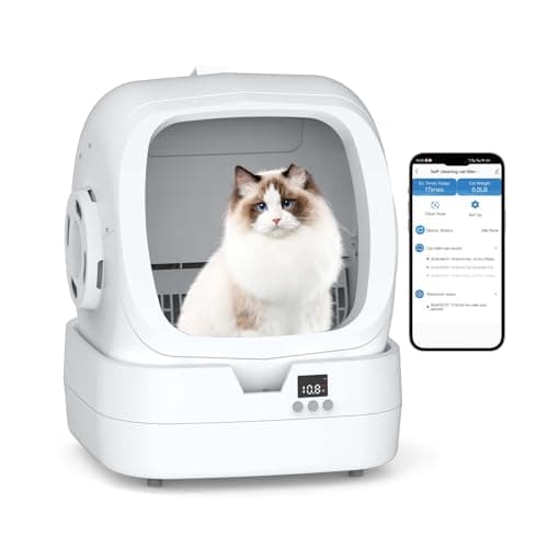 Mintakawa Automatic Cat Litter Box Self Cleaning - APP Control and Weight Monitoring - Ultra-Quiet, Suitable for Medium Cats and Kittens, Safe Anti-Pinch Litter Box (Assembly Required) - White