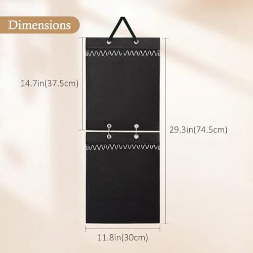 Lolalet Hanging Necklace Holder Organizer, Felt Necklaces Storage Display for Wall Closet Door Women Girls -Black 5