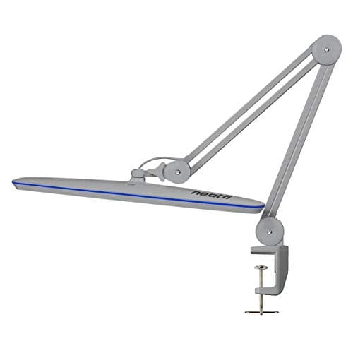 Neatfi XL 2,200 Lumens 24W LED Desk Lamp – 23” Wide Shade | Dimmable Eye-Caring Task Light | Adjustable Arm | Home Office, Study, Crafts & Nail Tech (Non-CCT with Clamp, Silver)