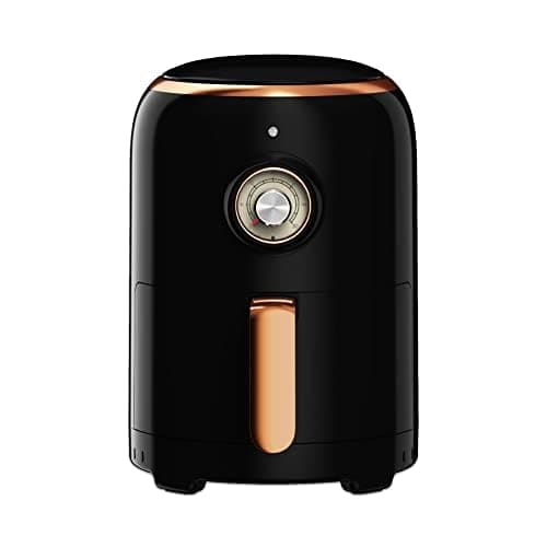 Aria Air Fryers 2Qt Retro Style Ceramic Build, Small Compact Size Airfryer, Easy Clean & Dishwasher Safe, Ceramic Nonstick Teflon Free Small Convection, Black/Stainless Trim & Basket Handle