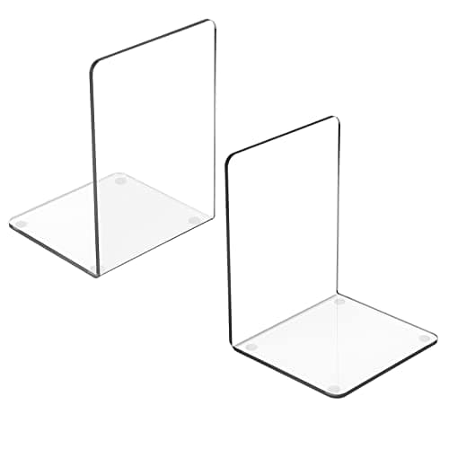 MerryNine Large Book Ends, Bookends, Acrylic Decorative Book ends for Shelves, Clear Bookends for Book Shelf, Bookend for Bookshelf, Clear Plastic Bookends, Book Holder Book Stopper for Heavy Books(2)