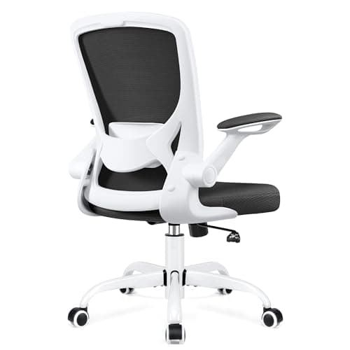 KERDOM Ergonomic Office Chair, Breathable Mesh Desk Chair, Lumbar Support Computer Chair with Wheels and Flip-up Arms, Swivel Task Chair, Adjustable Height Home Gaming Chair (White)