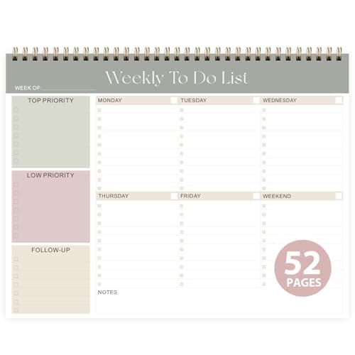 Weekly To Do List Notepad, Undated Planner with 52 Sheets (8.5''x11''), Desk Weekly Planner for Women & Man, Home School & Work