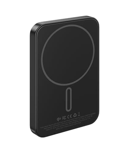 KU XIU Solid-State Portable Charger for Mag-Safe, 0.39" Ultra Slim QI2-enabled 15W Magnetic Wireless Power Bank, 5000mAh 20W Fast Charging Battery Pack for iPhone 16/15/14/13/12 Series-Black