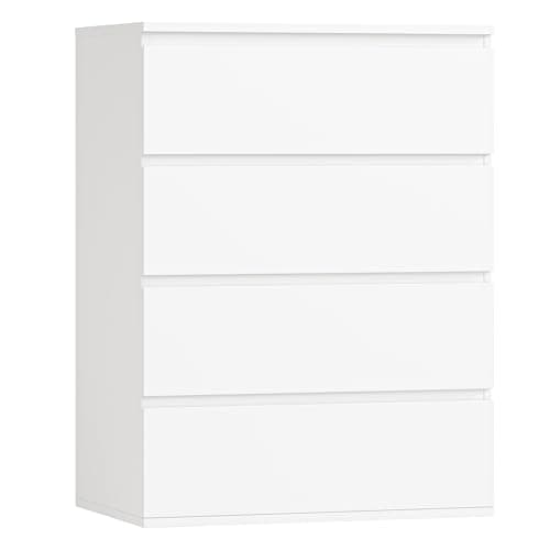 FOTOSOK White Dresser, 4 Drawer Dresser Small Chest of Drawers 23.6L x 15.7W x 31.5H in, Modern White Storage Cabinet with 4 Drawers for Home Office