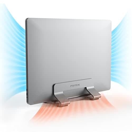 Psitek Aluminum Vertical Laptop Stand Dock Holder, Adjustable Slot Width 12-42mm, Space-Saving Upright Storage for MacBook and Laptops 5