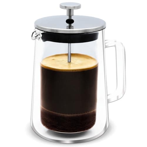 sipNdulgence French Press Coffee Maker 20Oz Thickened Double Wall Borosilicate Glass BPA Free