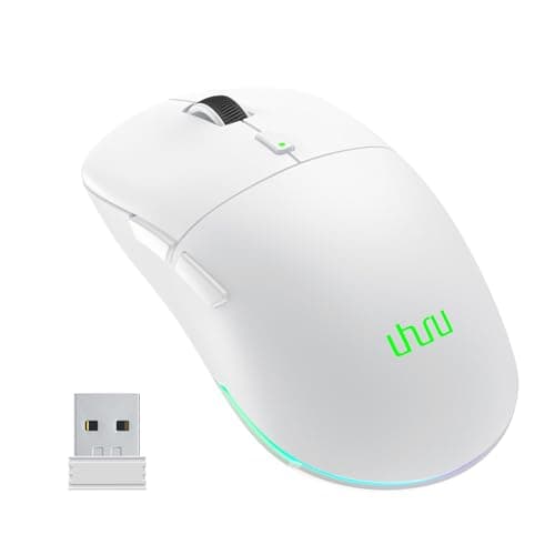 UHURU Wireless Gaming Mouse, 26000 DPI, Gaming Mouse with RGB Backlight, 70-Hour Battery Life,Lightweight 68g, 6 Buttons,Compatible with PC/Mac- White
