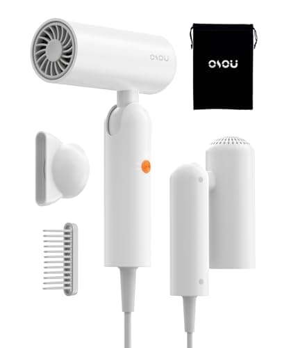 osou Travel Hair Dryer with Foldable Handle, Dual Voltage Compact Blow Dryer for Short to Medium Hair, 200times/s Temp Control, White