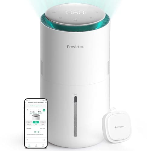 Provirtec MistFree Smart Humidifier for Bedroom, Evaporative Humidifier No White Dust, Auto Humidity & APP Control, 3L Water Tank Easy to Clean, Sleep Mode, Timing, Humidifiers for Home/Office(White)