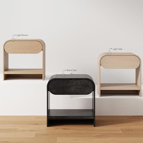 Nathan Jamea Iris Mid-Century Modern Nightstand with Drawer, End Table with Storage for Bedroom or Living Room with Rounded Silhouette, Light Oak 8