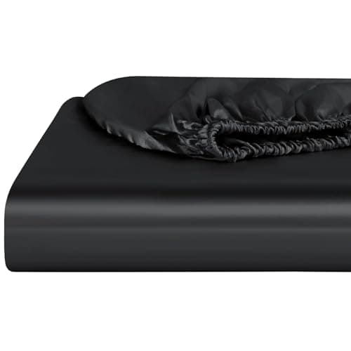 Claphin Satin Fitted Sheet Full Size Fitted Bed Sheet, 15" Deep Pocket Fitted Sheet Only, Comfortable Bedding Fitted Sheet One Pack, Breathable and Cooling Bottom Fitted Sheet, Black 7