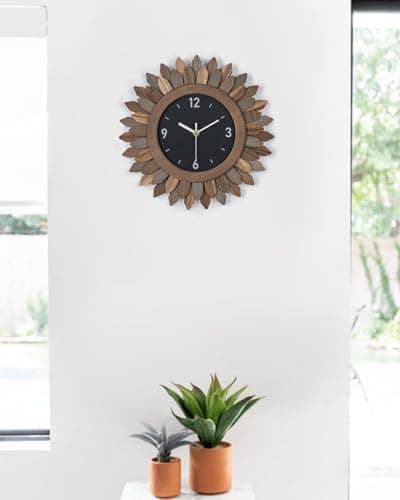 Honiway Wall Clock Battery Operated 12 in Rustic Wood Boho Sunburst Decorative Wall Clock Silent Non Ticking Farmhouse Small Wall Clocks for Living Room Kitchen Bathroom Bedroom Decor (Tricolor) 8